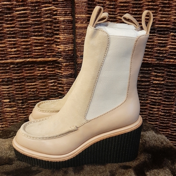 NIB Rag & Bone Sloane Wedge Chelsea Boots Suede Leather Paloma Cream 10 NEW - Picture 4 of 7